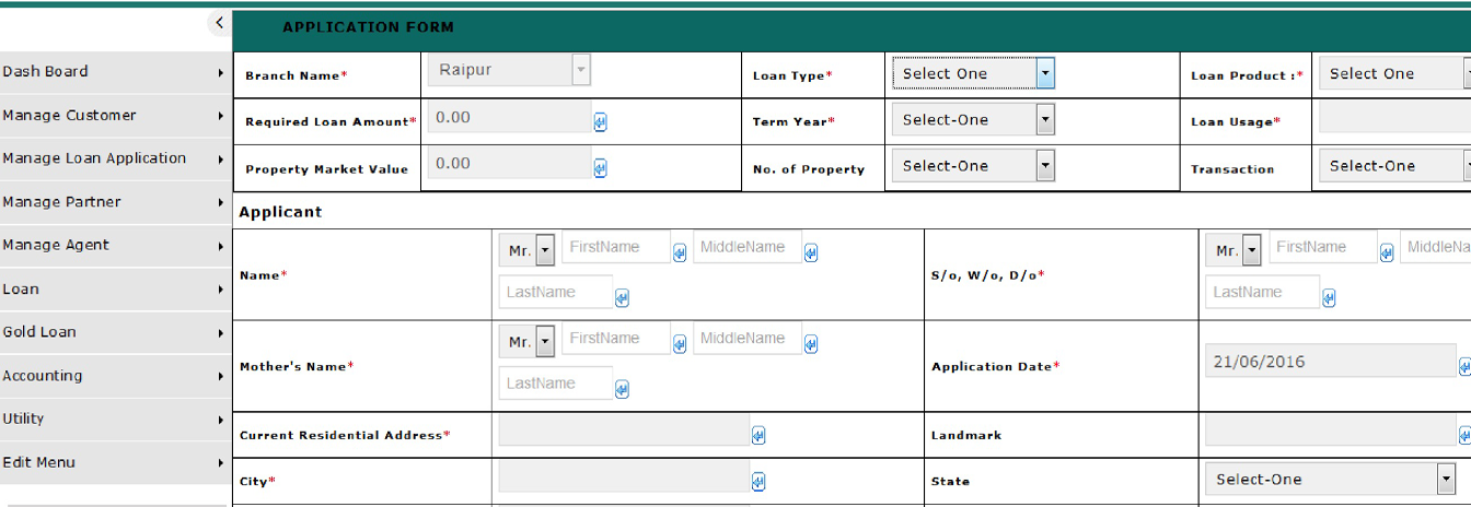 customer registration form