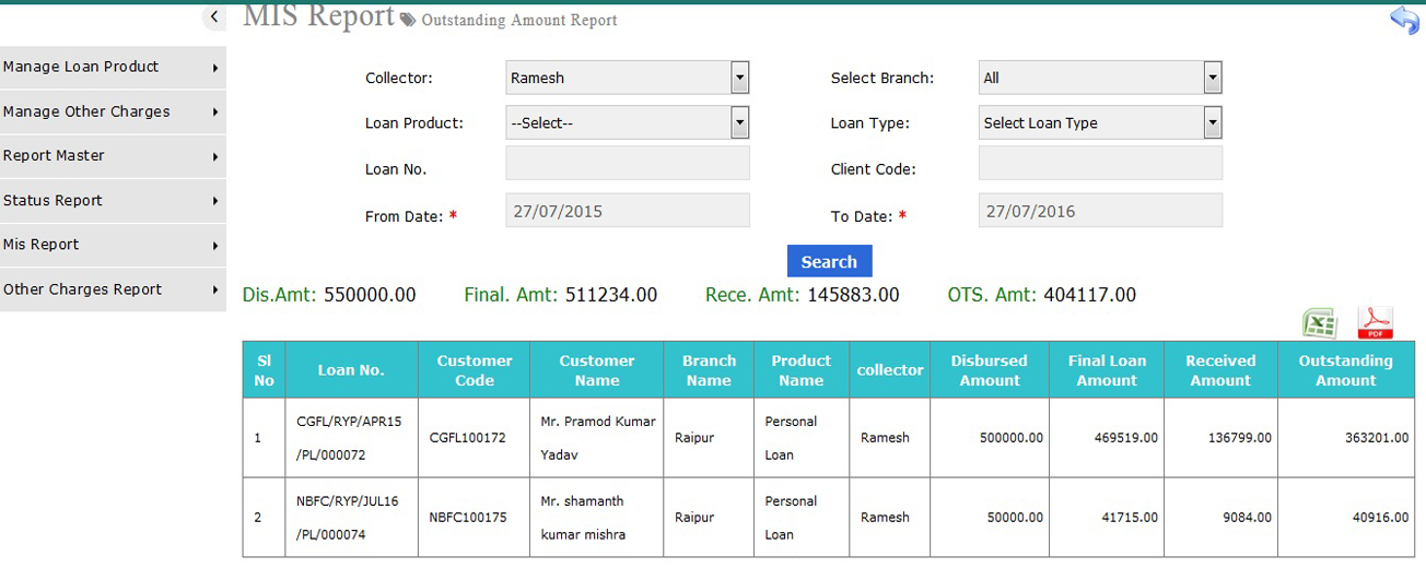 outstanding amount report